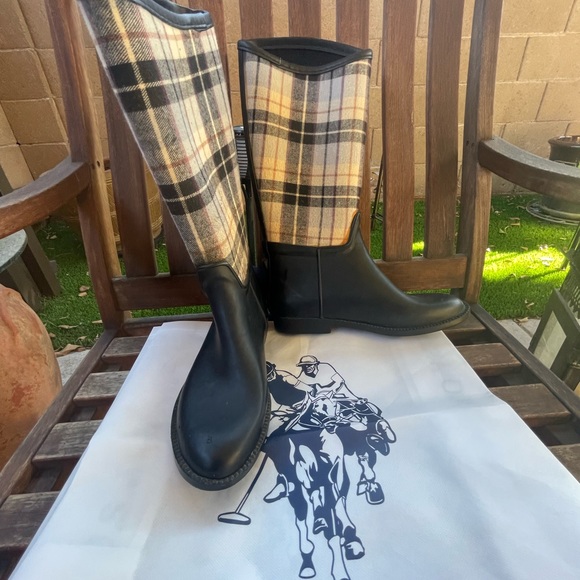 RL US Polo Association 2 Lillian Tall Rain Boots Plaid Upper Leg Print 8M - Picture 3 of 16